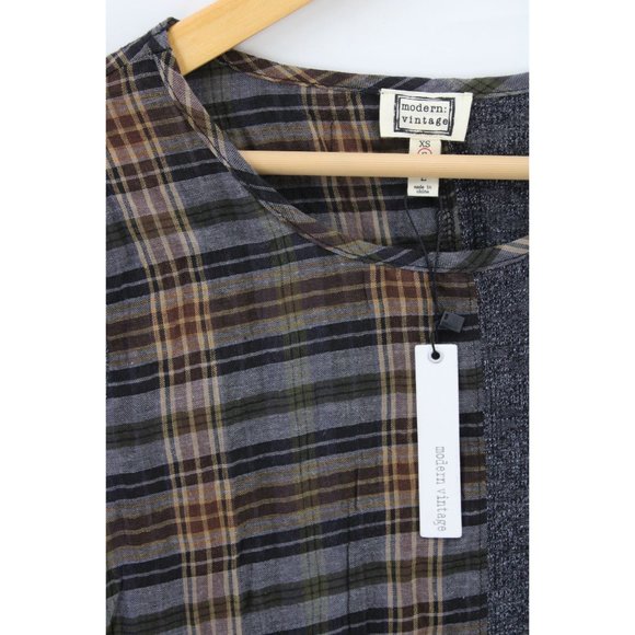 Mo:vint Anthropologie Dress Tunic Womens Gray Plaid Pullover Long Sleeve Small S - Picture 5 of 9